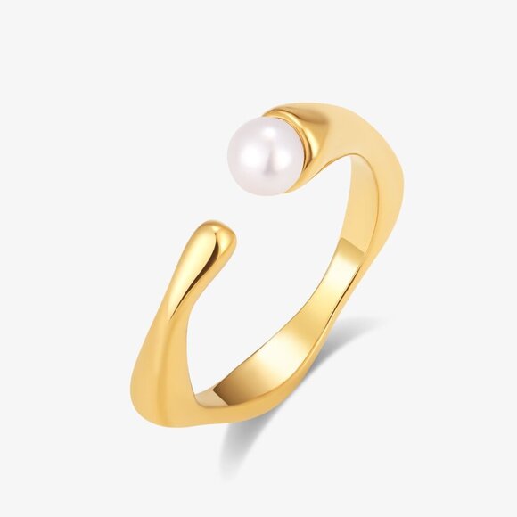 Fresh Water Pearl Ring With Square Style Band Open Band Free Size - Picture 3 of 4